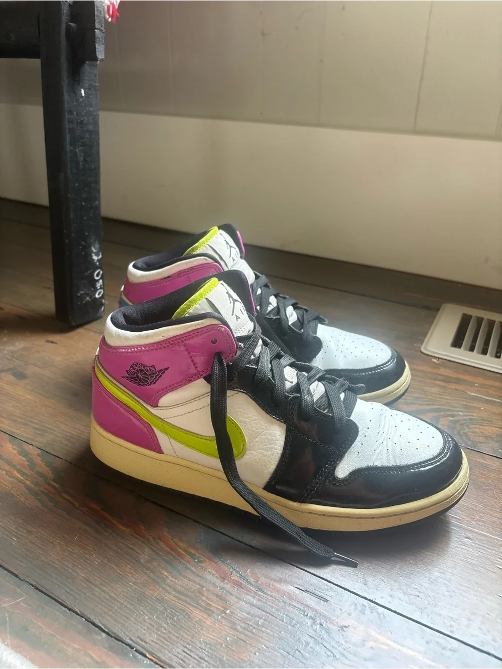Jordan Women's High Top Sneakers in Pink, Blue, Lime, Black, White